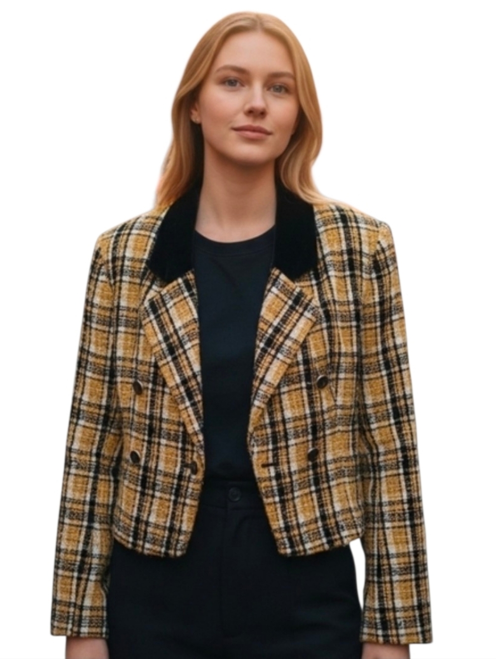 Lord & Taylor Vintage Plaid Double-Breasted  Tweed Blazer Jacket Size 4